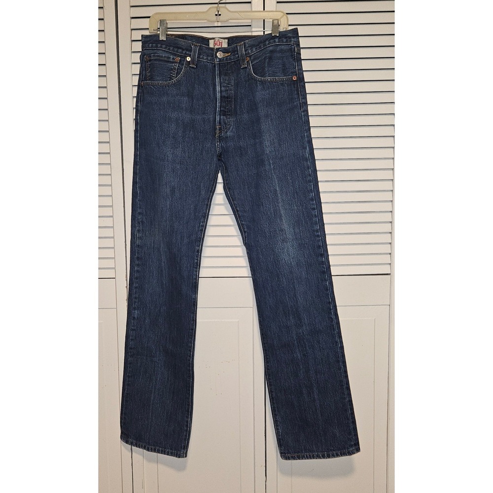 Levis 501 Original Fit Jeans Mens 32x34 Dark Wash Straight‎ Leg Button Fly Blue
